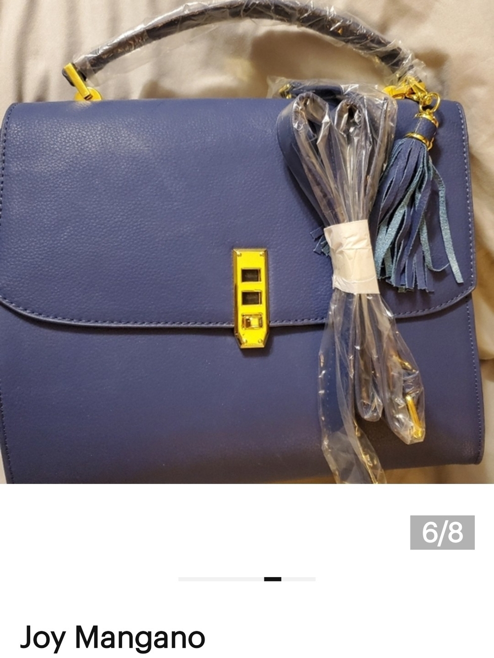 Joy Mangano Blue Satchel with Gold Hardware and Tassel